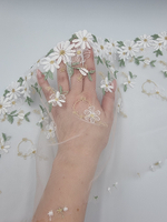 Вышивка на сетке ромашки на пудре К714 левая