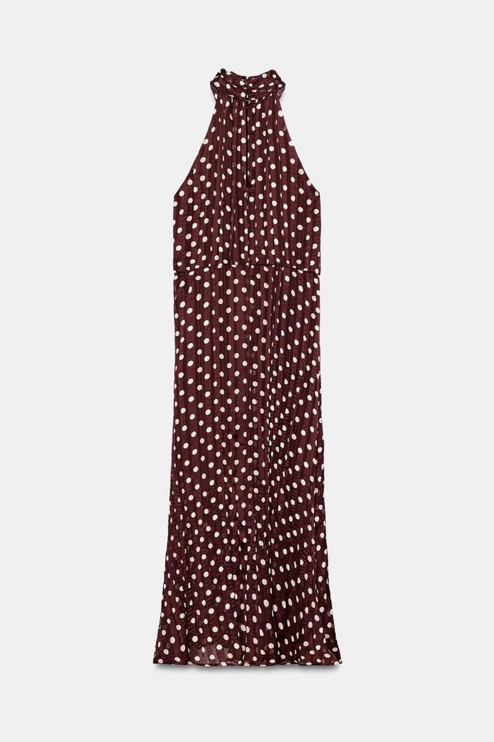 ZARA ПЛАТЬЕ МИДИ В ГОРОШЕК, ЭКРЮ/ГРАНАТОВЫЙ