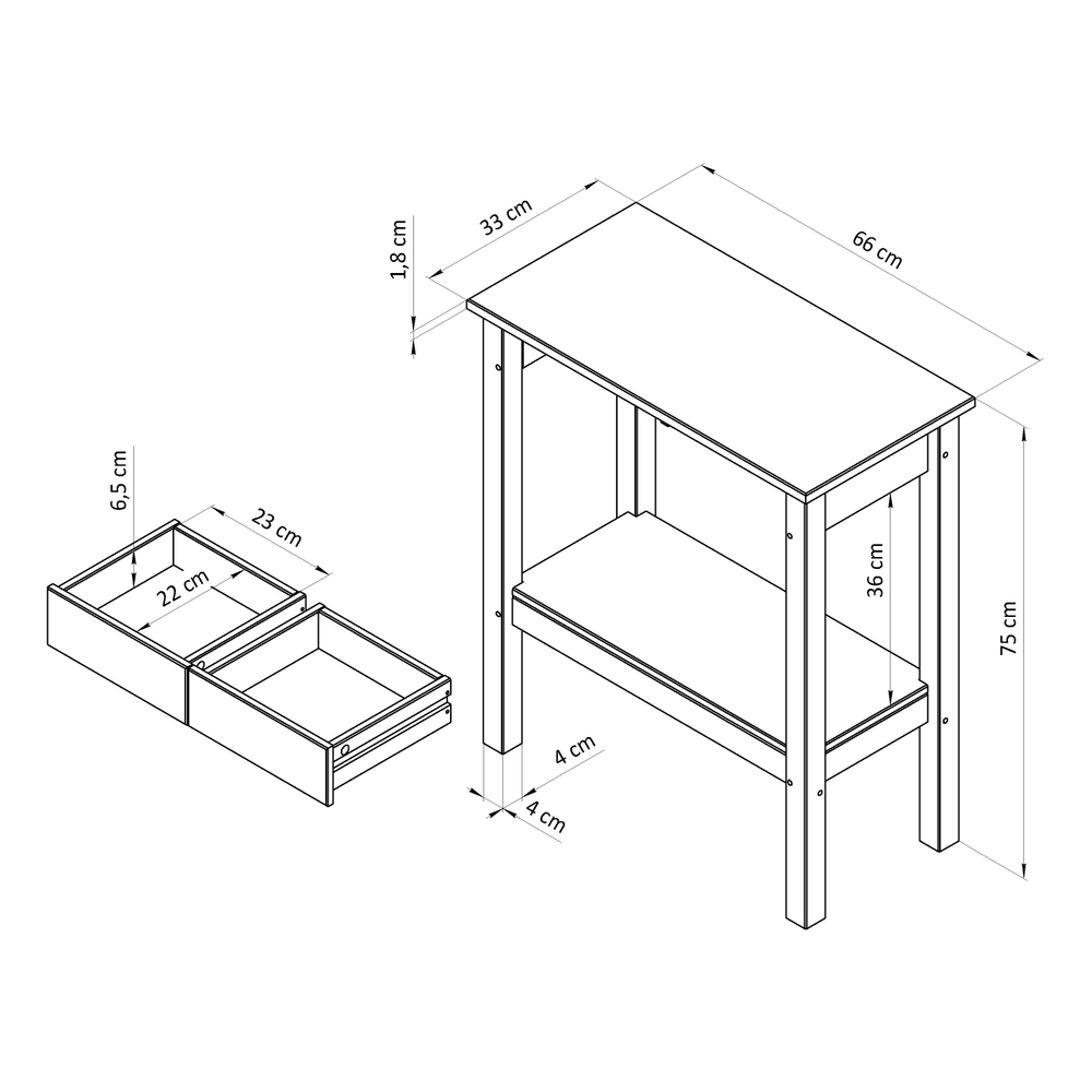 Консоль из массива сосны Ральф с 2 ящиками, 66х33х75 см, в скандинавском стиле, натуральная отделка