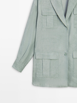 Massimo Dutti Жакет с карманами, фисташково-зеленый