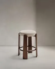 Полубарный табурет Granite из бежевой синели и массива ясеня с отделкой под орех