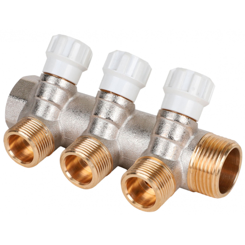 Коллектор латунный MVI 1"x3/4"x3 выхода, с регулирующими вентилями