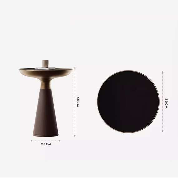 Стол журнальный Bell, Ø50х60 см, черное стекло, дерево, латунь