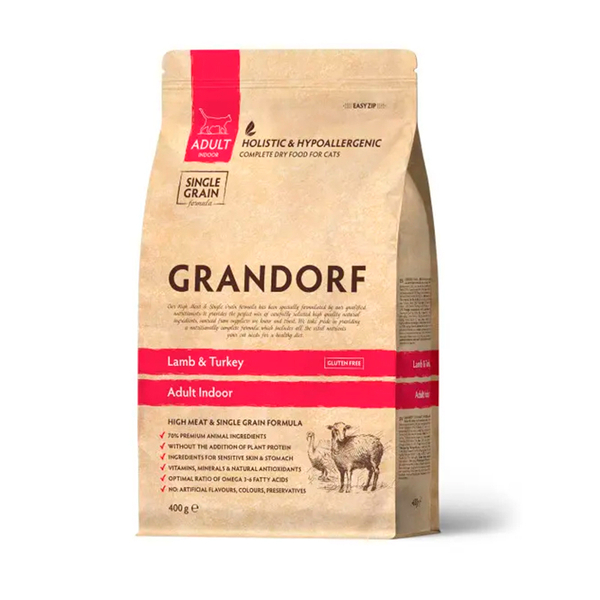 Сухой корм Grandorf Сat Lamb&Turkey INDOOR 400 г с ягненком и индейкой для домашних кошек (Грандорф)