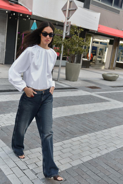 ZARA РУБАШКА ИЗ ПОПЛИНА С РУКАВАМИ-БУФАМИ, БЕЛЫЙ