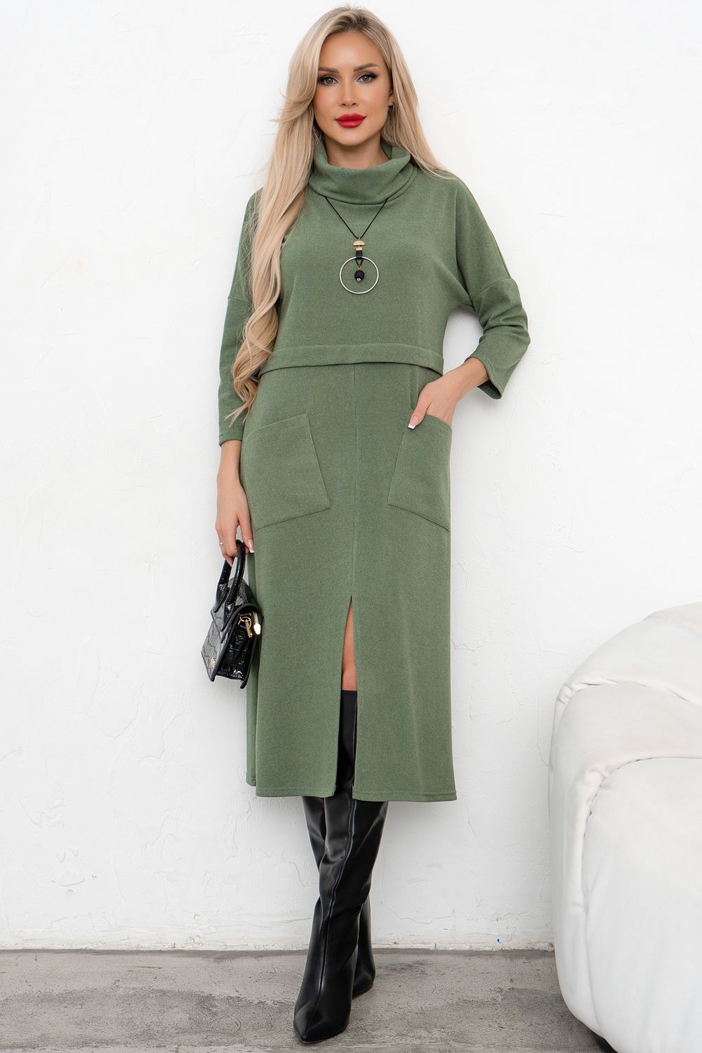 Платье трикотажное с разрезом (полынь) Р11-2008/3 Nikol