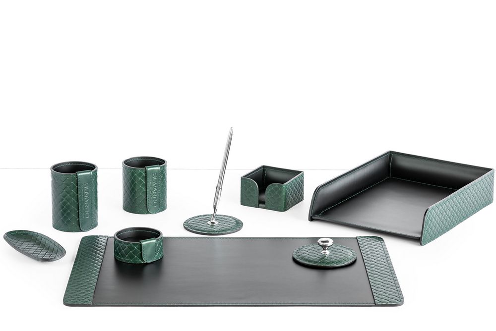 Настольный набор зелено/черный премиум с ковриком (58*34см)