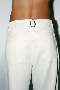 ZARA ДЖИНСЫ-БАНАНЫ TRF С ВЫСОКОЙ ПОСАДКОЙ, ЖЕЛТОВАТО-БЕЛЫЙ