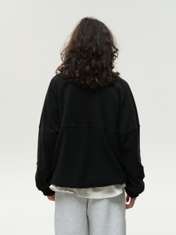 Drawstring Half-Zipped Sweatshirt Black