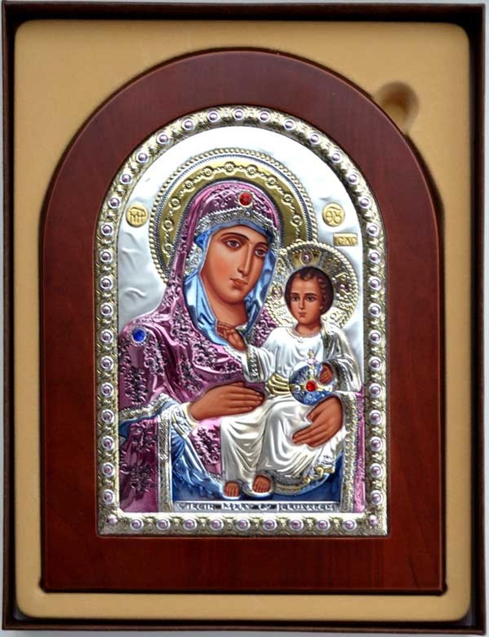 Иерусалимская Богоматерь. Икона в серебряном окладе в коробке.