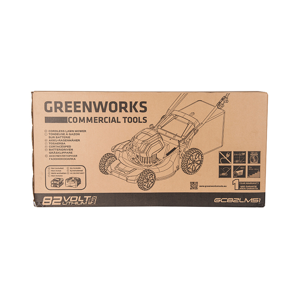 Газонокосилка аккумуляторная Greenworks GD82LM51K5, 82V, бесщеточная, с 1хАКБ 5 Ач и ЗУ