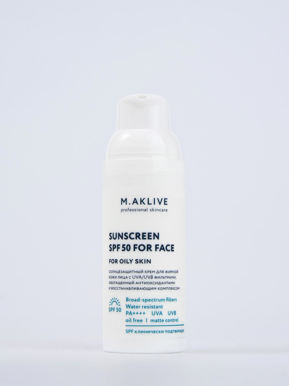M.Aklive Солнцезащитный крем SPF50 для жирной кожи лица, 50 мл