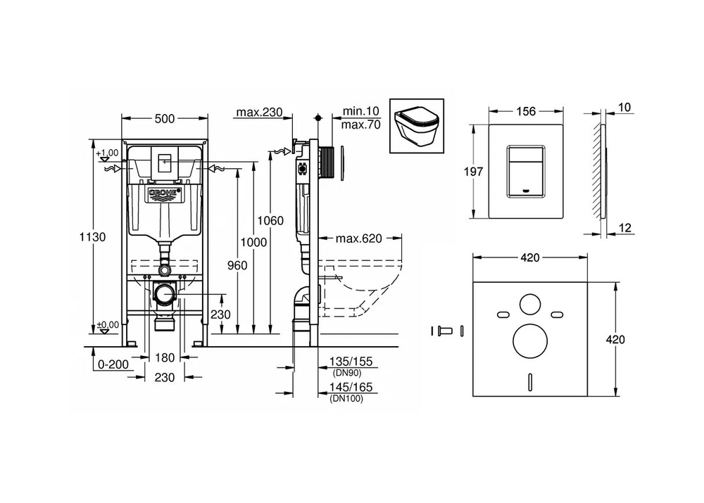 Комплект инсталляция Grohe Rapide SL + унитаз Торнадо безободковый + шумоизоляция.