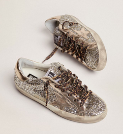 Кеды Golden Goose 'Superstar' Platinum-colored glitter with star and heel tab in tone-on-tone laminated leather
