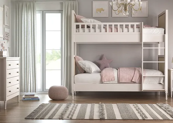 Кровать двухъярусная Elit (белый, бежевая ткань)