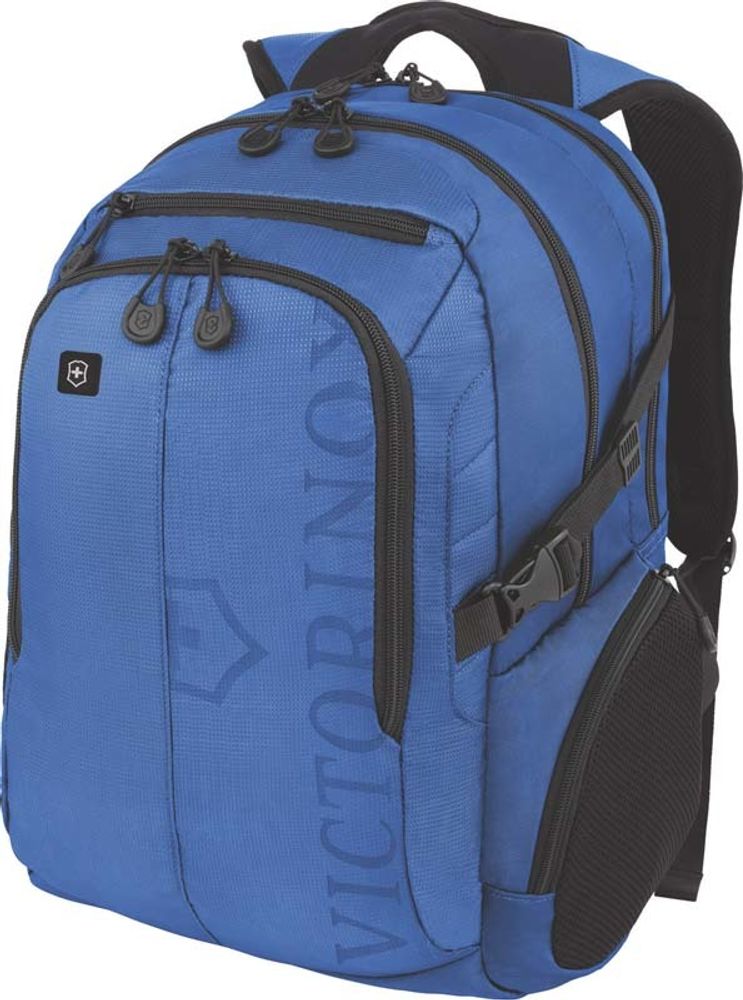Качественный с гарантией прочный рюкзак синий объёмом 30 л из полиэстера 900D с отделением для ноутбука или планшета диагональю 16&#39;&#39;, наружными карманом для бутылки или зонтика и мягкой продуваемой задней стенкой VICTORINOX VX Sport Cadet 16&#39;&#39; 31105209