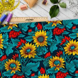 Ткань премиум сатин ночные подсолнухи