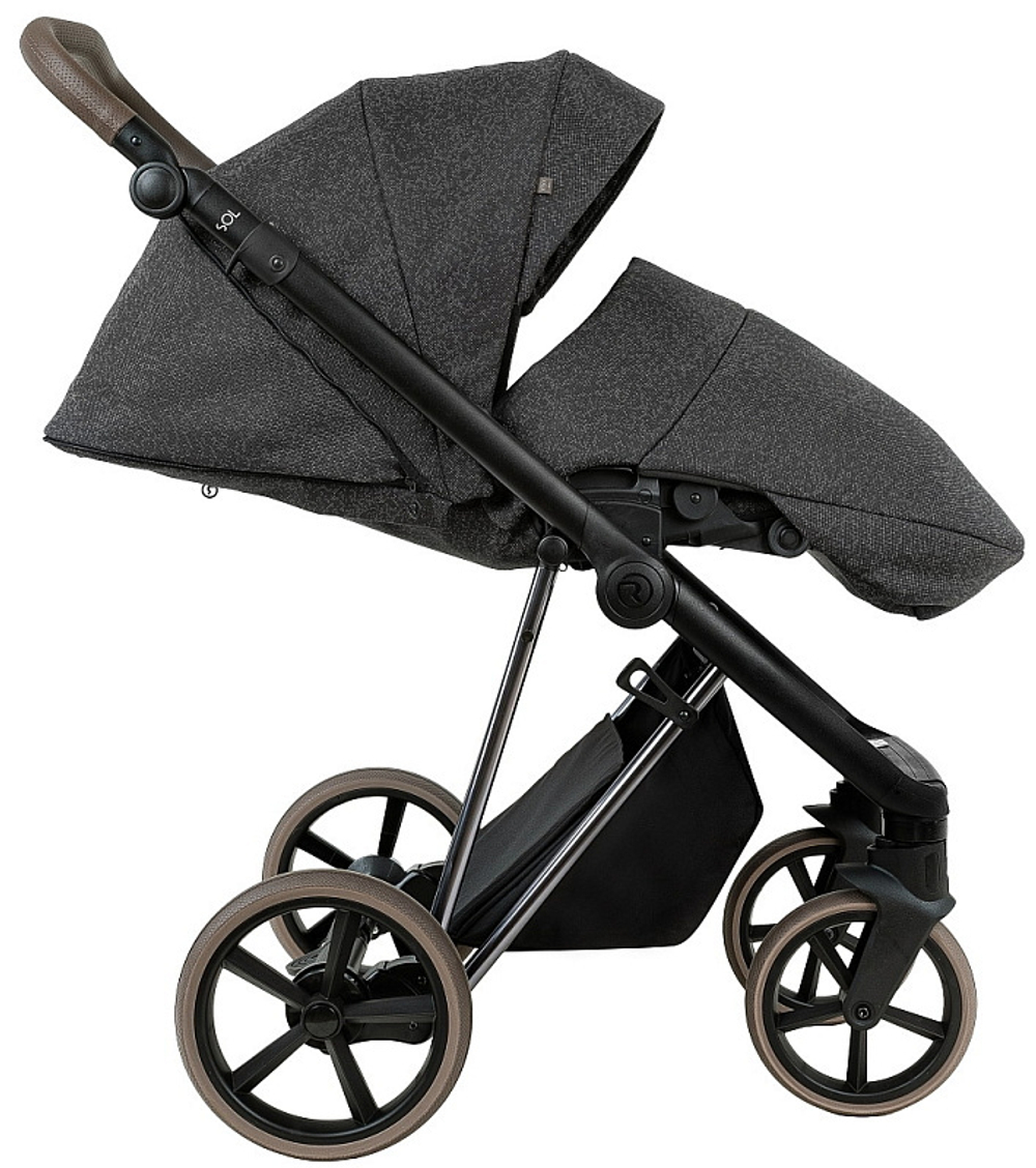 Детская коляска Roan Sol Vintage Luxury 2.0 3 в 1 с автокреслом Tutis Elo Lux EduSky Black PIX/55/D Pixel/Dark/Nickel/руч.Cappuccino