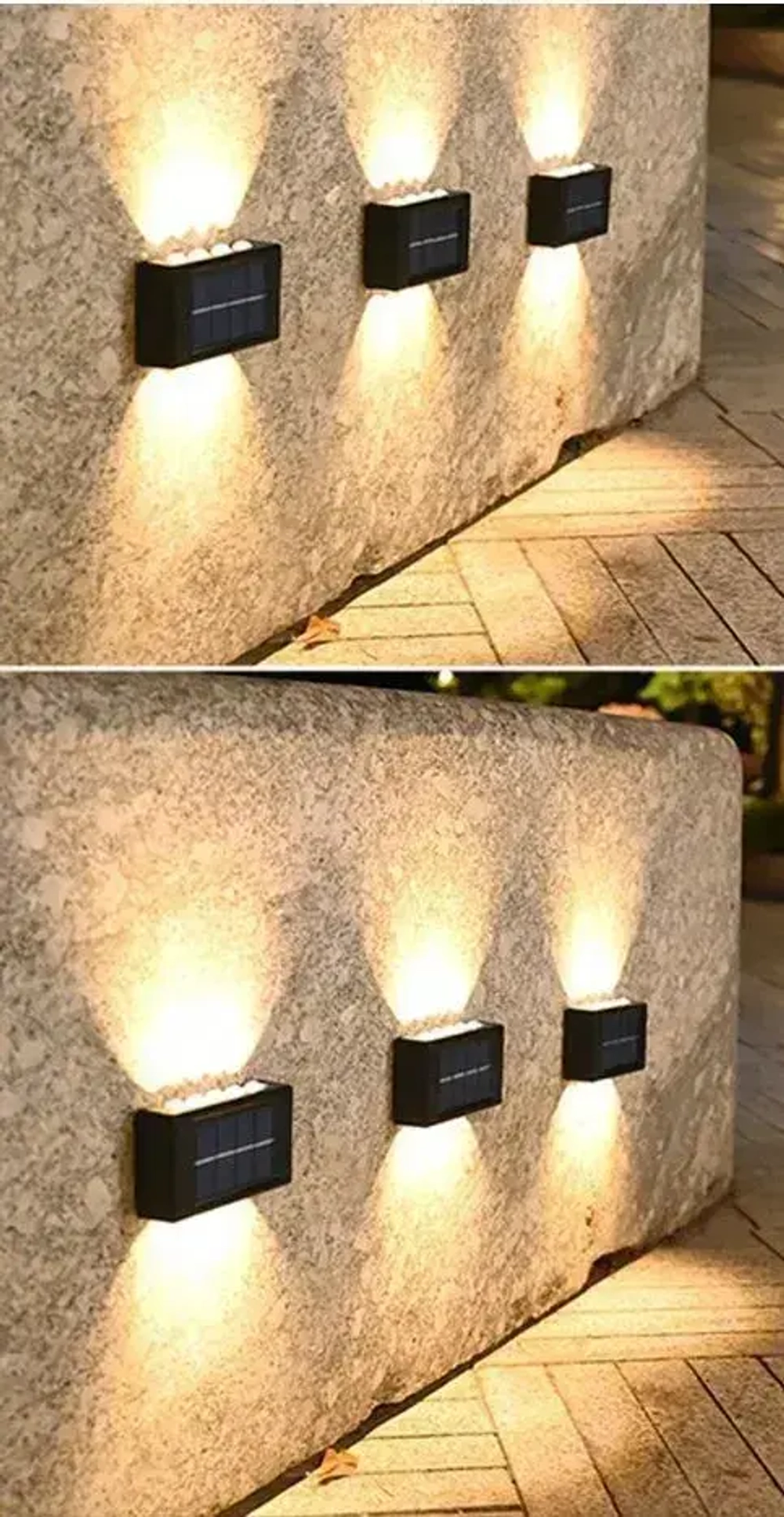 Светодиодный уличный настенный светильник с 3 лампами водонепроницаемый на солнечной батарее 6 ламп Теплый