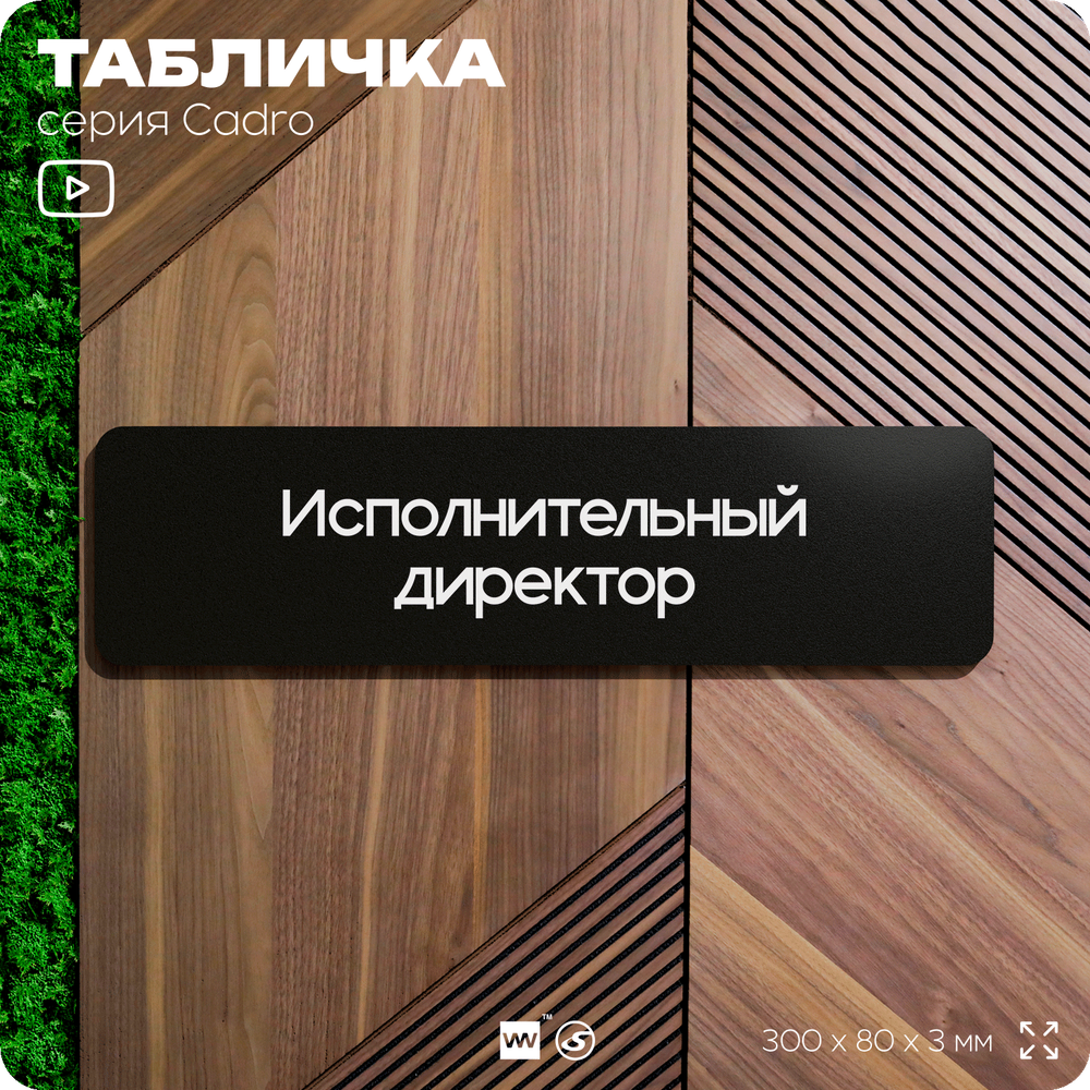 Табличка Исполнительный директор, на дверь, 30х8 см, черная, серия CADRO, Айдентика Технолоджи