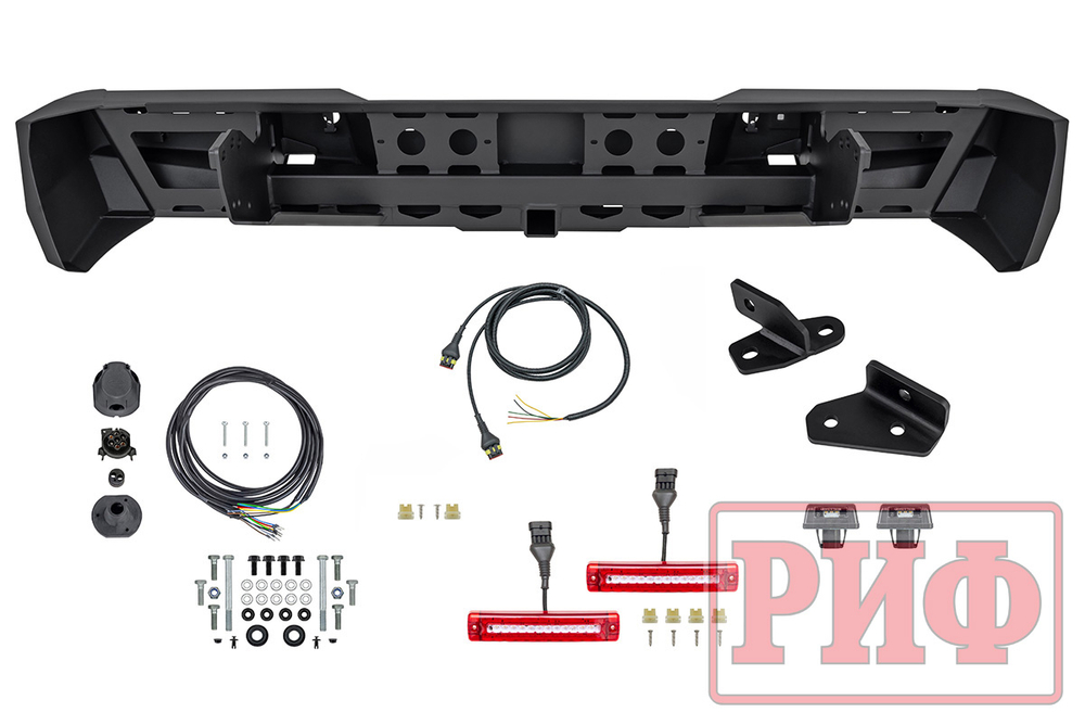 Бампер силовой задний Great Wall Poer с квадратом под фаркоп и фонарями РИФ