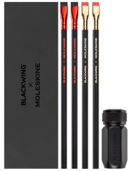 Набор из 4 карандашей и точилки Blackwing x Moleskine (EWBKWKIT1) в черной подарочной коробке