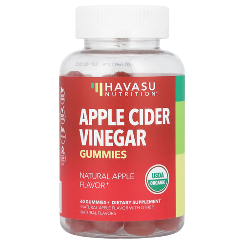 Havasu Nutrition, яблочный уксус в жевательных таблетках, со вкусом натурального яблока, 60 жевательных таблеток