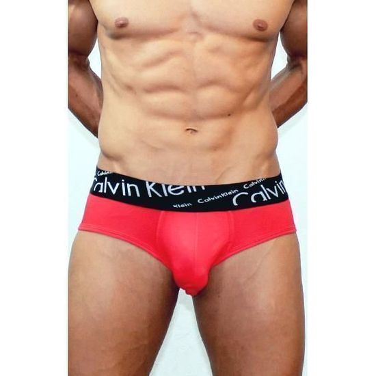 Мужские трусы брифы красные с черной косой резинкой Calvin Klein Black Waistband Italics модал