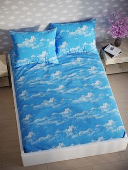 Постельное белье "Облака" 1,5-сп   наволочка 50х70 1шт Простынь на резинке 90х200 см  Пододеяльник 145х215 см  Сказка сатин