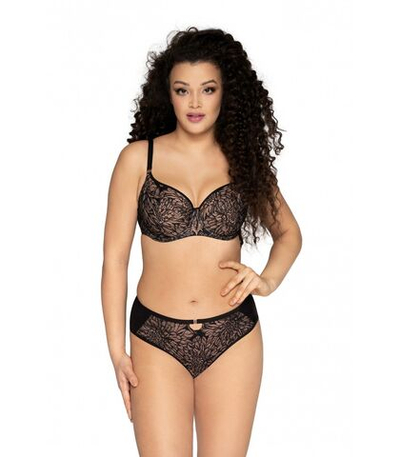 Бюстгальтер-балконет с чашками plus size на косточках и с цветочным кружевом (Размер: 75K) (Цвет: черный)