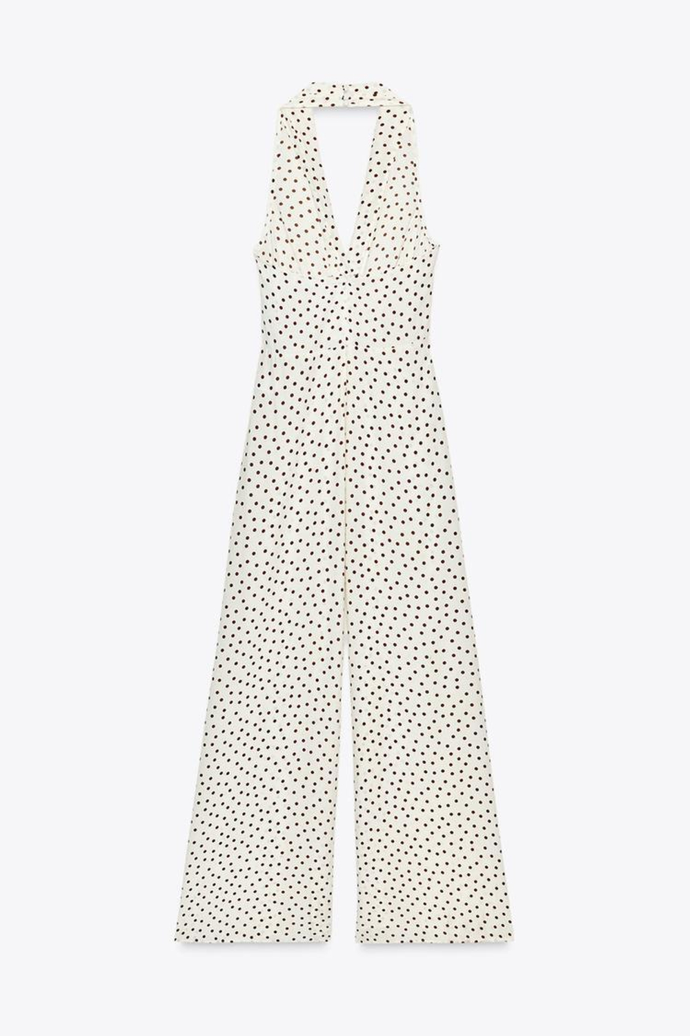 ZARA КОМБИНЕЗОН ХАЛТЕР В ГОРОШЕК, ЭКРЮ/КОРИЧНЕВЫЙ