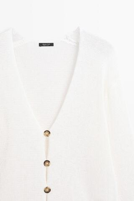 Massimo Dutti Длинный вязаный кардиган с V-образным вырезом, белый