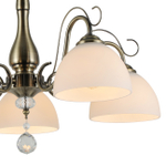 Люстра на штанге 5x40Вт E27, металл/стекло/хрусталь, бронза, белый матовый плафон