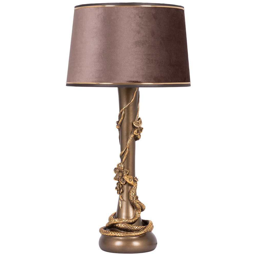 Настольная лампа Змея Катари Бронза с абажуром Тюссо Кофе