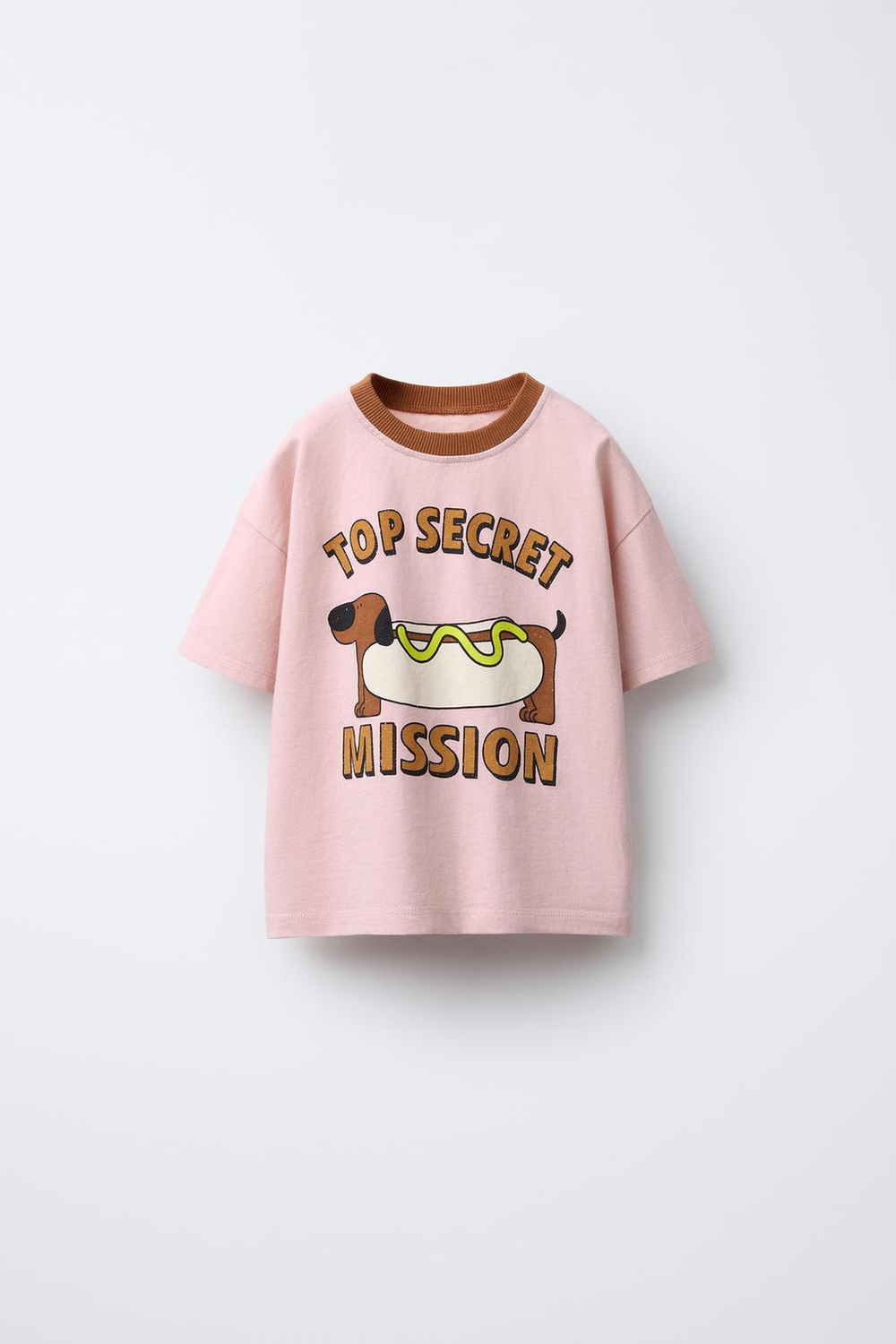 ZARA ФУТБОЛКА С ПРИНТОМ И КОНТРАСТНОЙ ОТДЕЛКОЙ, РОЗОВЫЙ