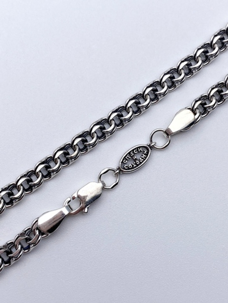 Браслет из серебра/Бисмарк/Чернение/Со вставкой "Спаси и сохрани"/С алмазной огранкой