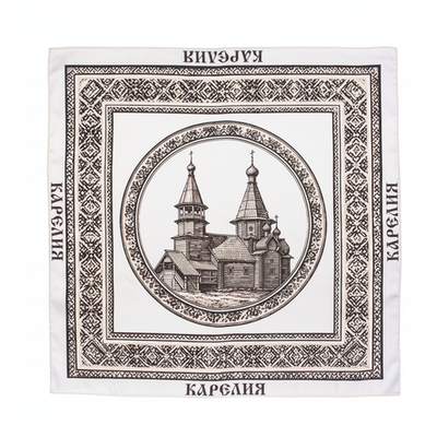 Шейный платок «Карельская церковь», 70×70 см