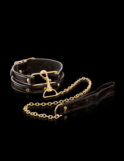 Ошейник Fetish Fantasy Gold Collar & Leash с поводком (черный с золотом) (Цвет: черный с золотым)