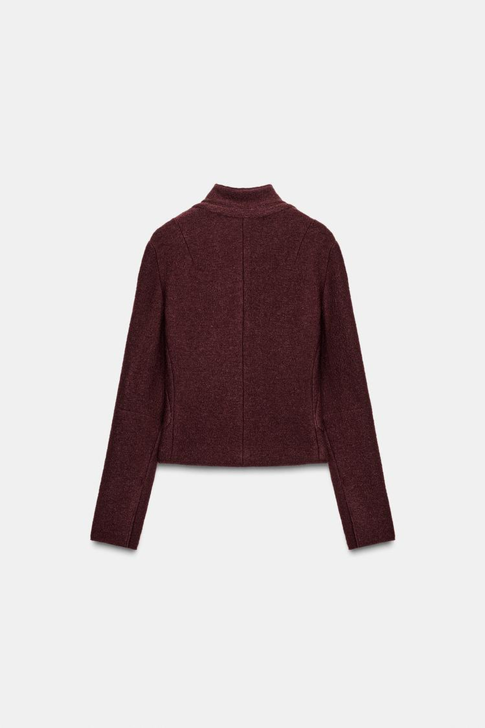 ZARA ПРИТАЛЕННАЯ БУКЛИРОВАННАЯ КУРТКА ИЗ ШЕРСТИ — ZW COLLECTION, ВИННЫЙ