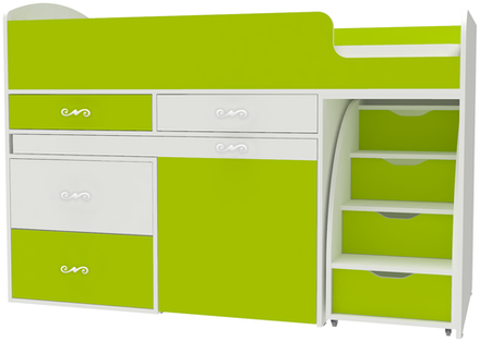 Кровать-чердак КарИВи Малыш 6 Белый  Лайм