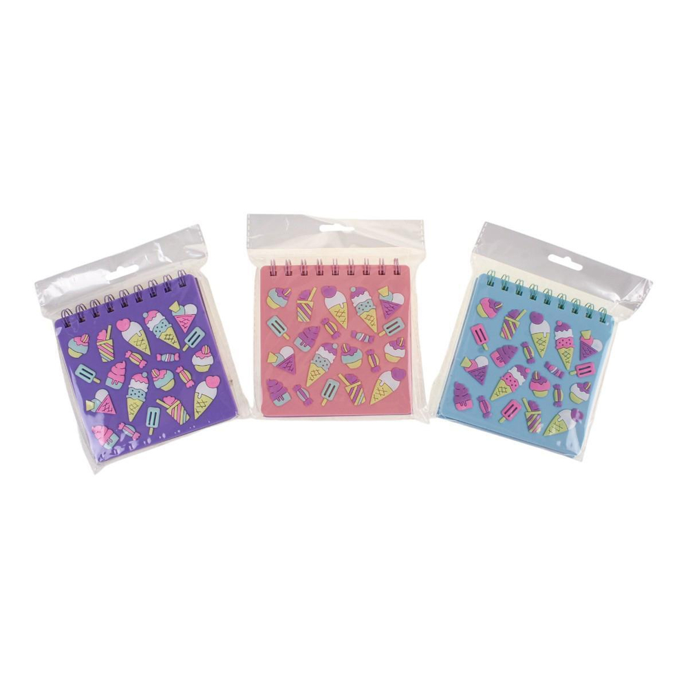 Блокнот "Icecream" 11,8*12,6 см 80л спираль силиконовая обложка, 4 дизайна