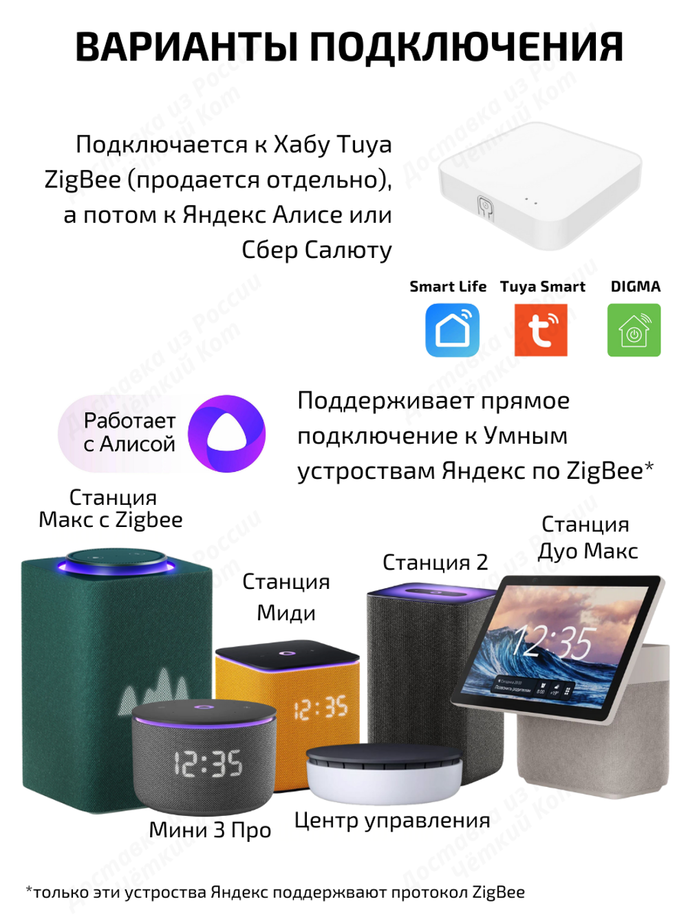 Умный выключатель ZigBee двухклавишный для Алисы