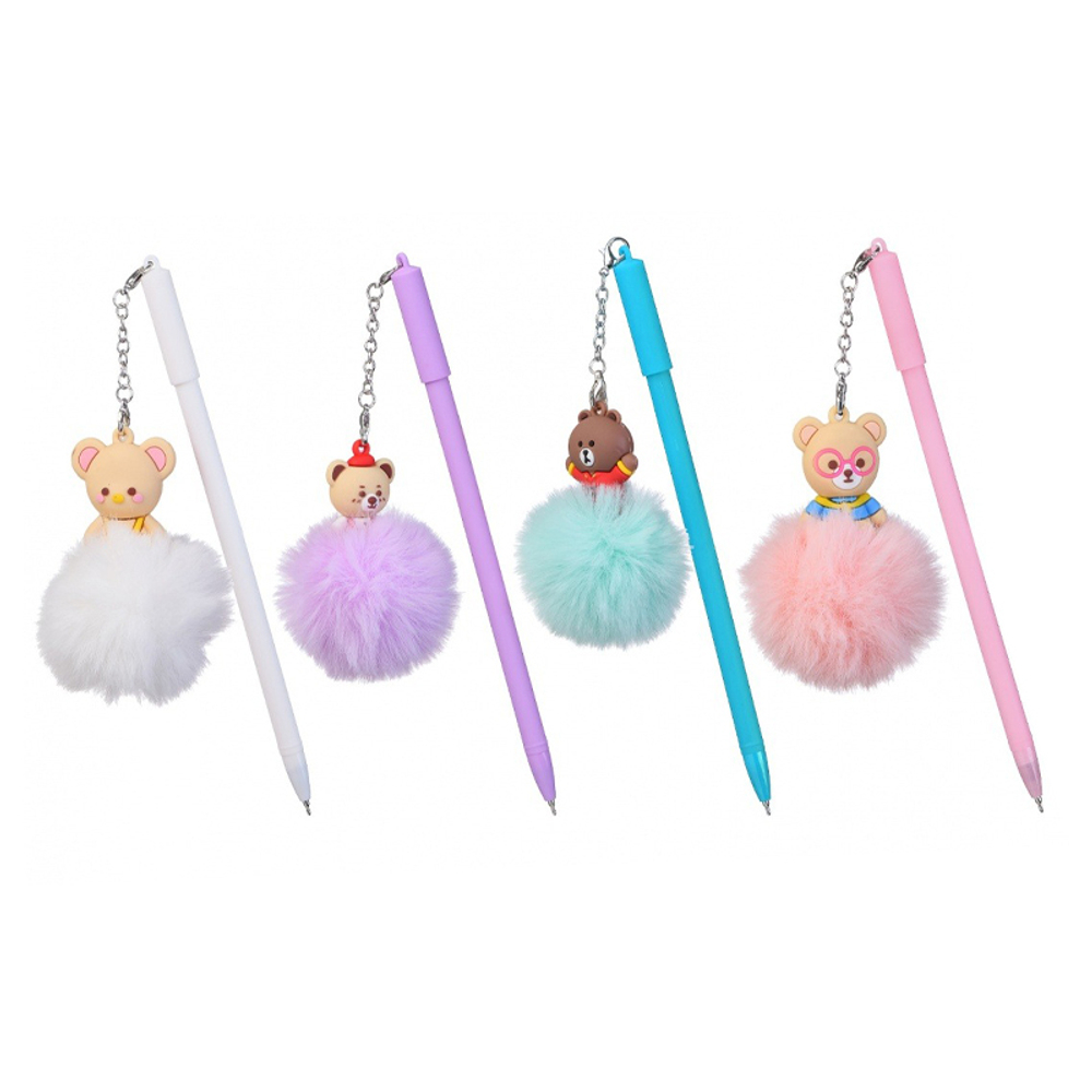 Ручка шариковая, Basir, синие чернила, серия "Медвежата пушистые", с пушистым брелоком, 24 шт