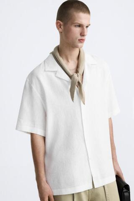 ZARA РУБАШКА ИЗ 100% ЛЬНА, БЕЛЫЙ