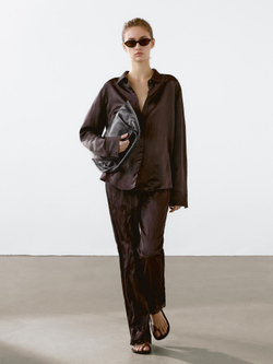 Massimo Dutti Брюки капри с кружевом, гранатовый