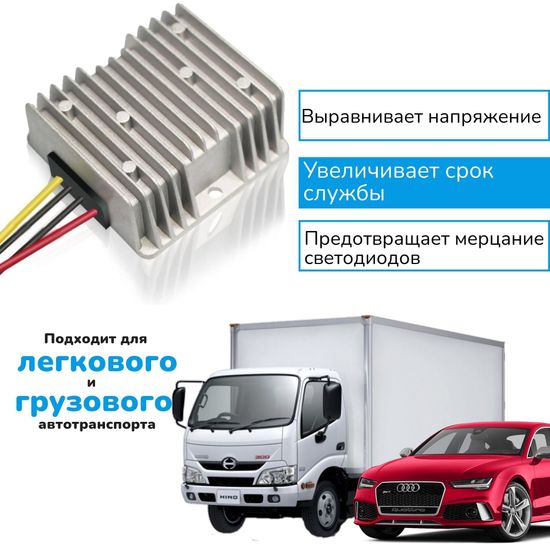 Стабилизатор-преобразователь 8-40В в 12В 3А (36W) для ДХО и светодиодных ламп