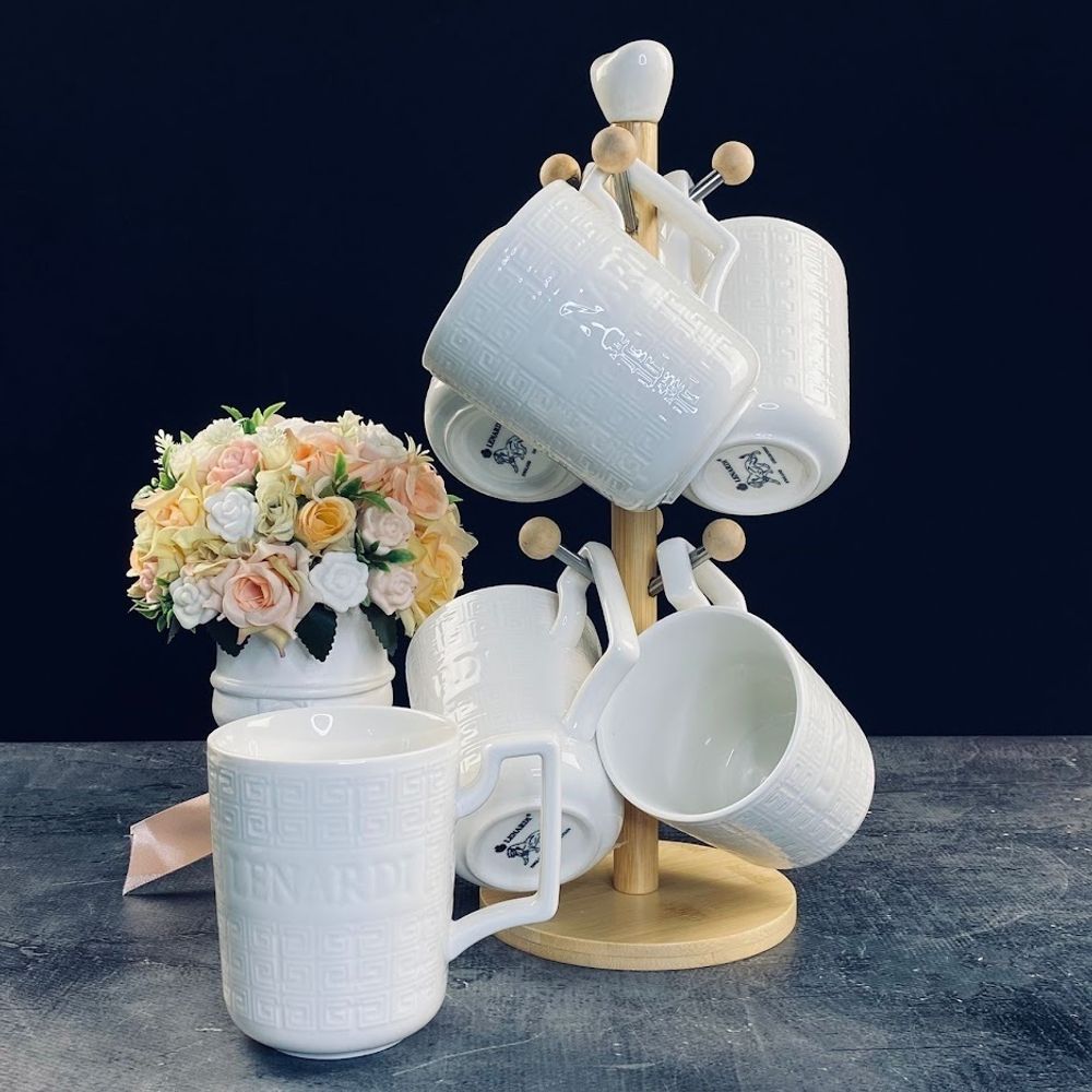 Lenardi 140-117 Набор из 6 кружек 320мл BAMBOO на подставке в под.уп.(х8)Фарфор