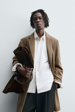 ZARA ПАЛЬТО КЛАССИЧЕСКОГО КРОЯ ИЗ ШЕРСТИ, СЕРО-КОРИЧНЕВЫЙ