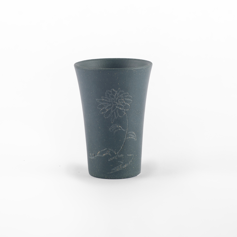 316058.4  Пиала 4 ЦВЕТА ИСИНА "Хризантема", глина Хэйлюни, 30мл, глина, серо-зеленый