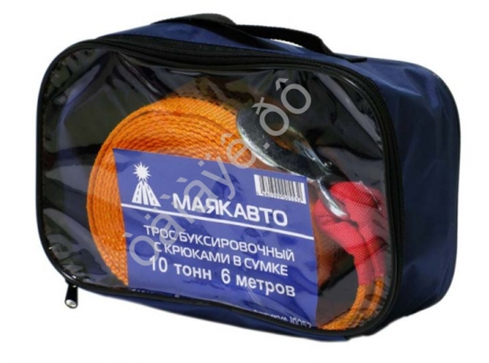 Трос буксира10т/6м лента МаякАвто с Крюками ширина 60мм в сумке 10052